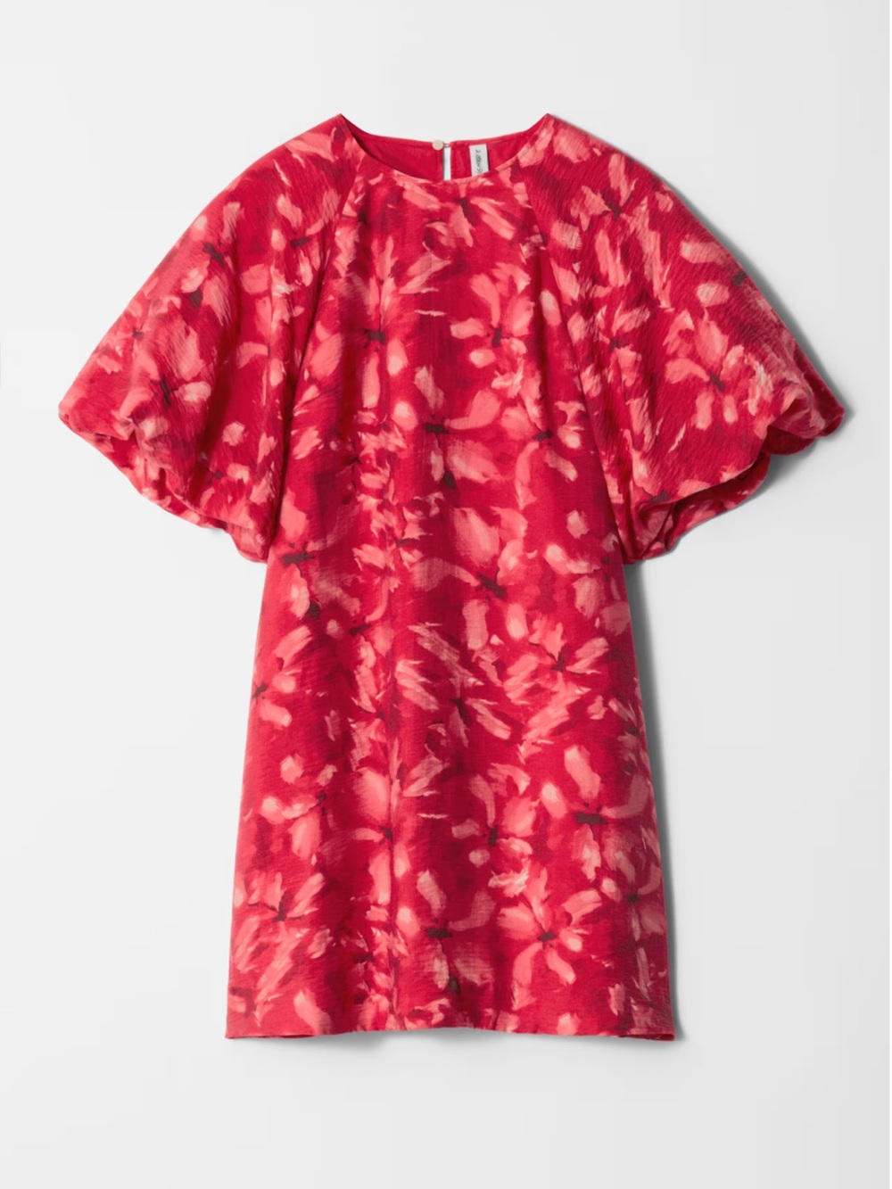 & Other Stories Red Floral Puff Sleeve Hammered Satin Dress - Size M